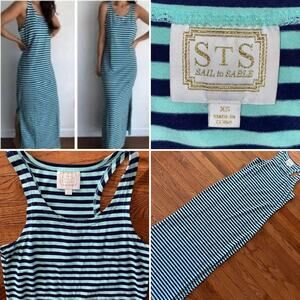 STS Tuckernuck Sail to Sable Stripes Tank Dress Turquoise & Navy XS EUC